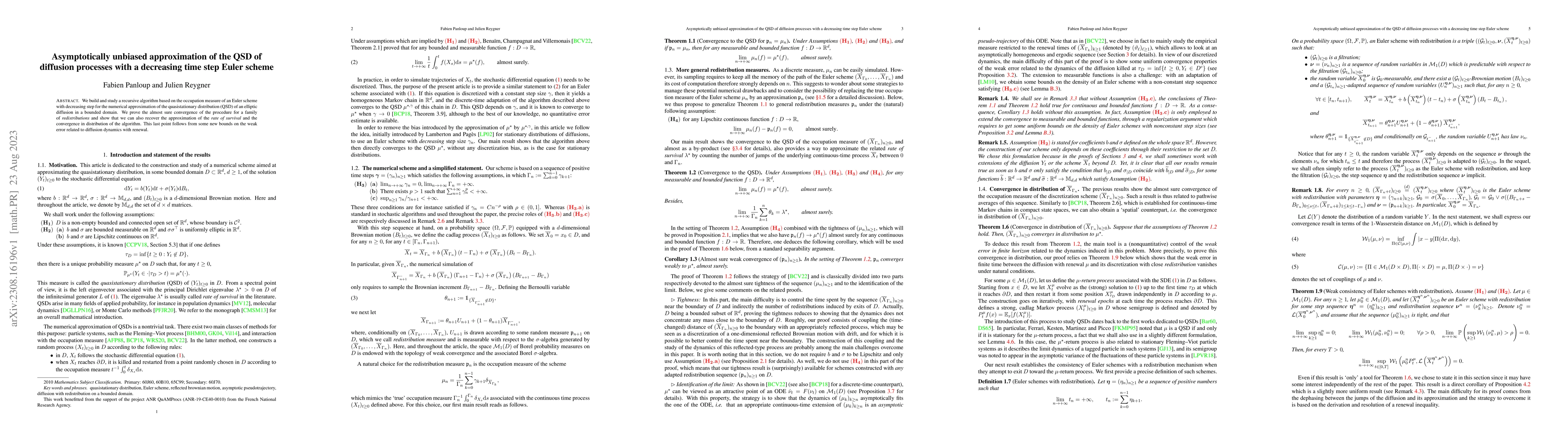 Thumbnail for Asymptotically unbiased approximation of the QSD of diffusion processes
  with a decreasing time step Euler scheme