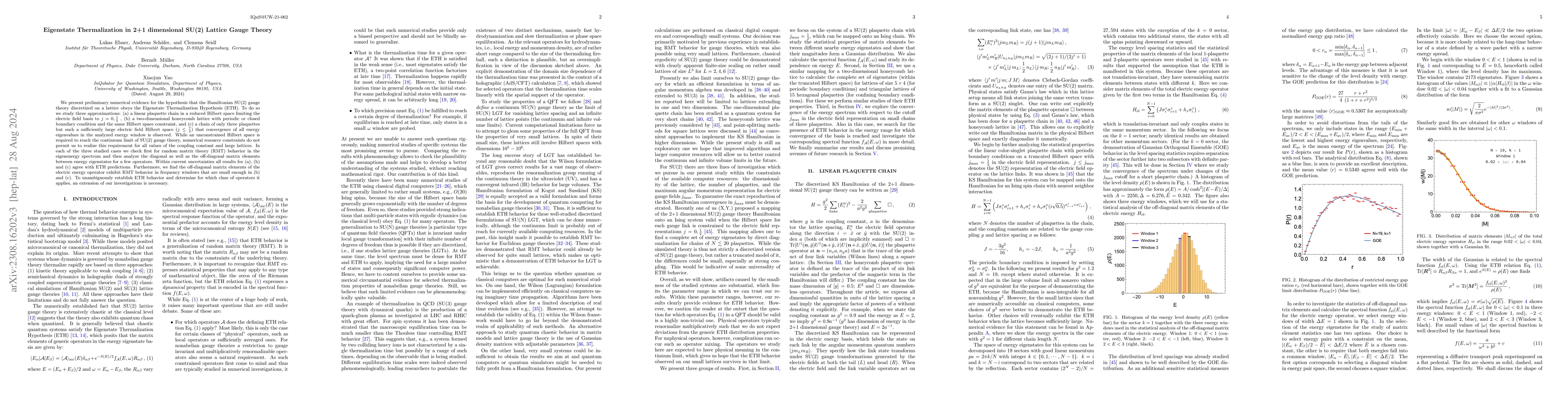 Thumbnail for Eigenstate Thermalization in 2+1 dimensional SU(2) Lattice Gauge Theory