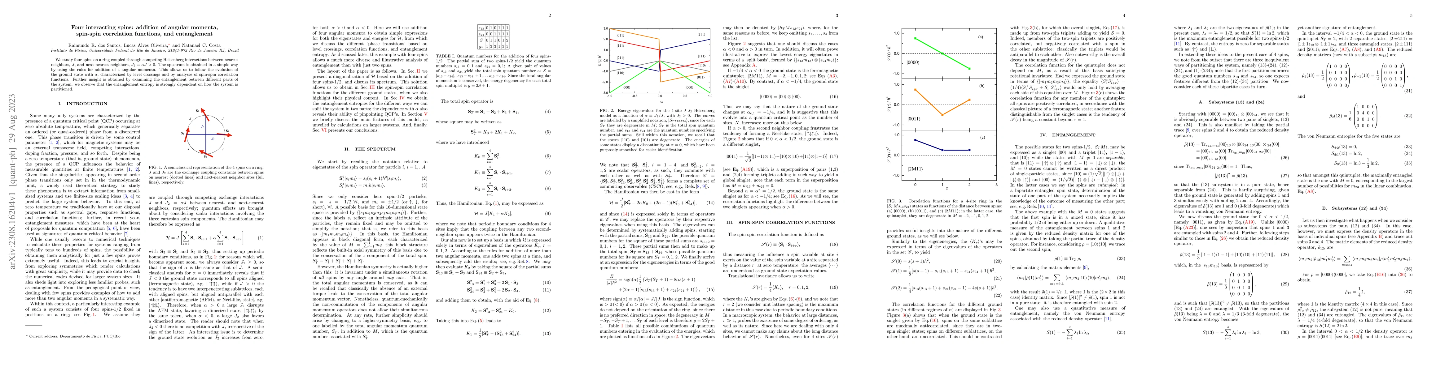 Thumbnail for Four interacting spins: addition of angular momenta, spin-spin
  correlation functions, and entanglement