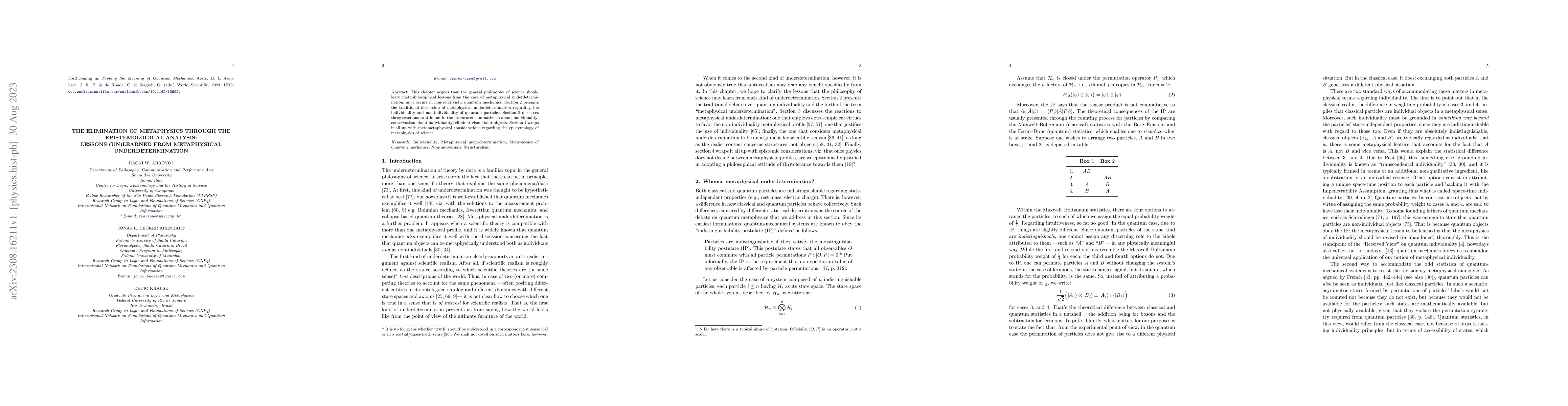 Thumbnail for The elimination of metaphysics through the epistemological analysis:
  lessons (un)learned from metaphysical underdetermination