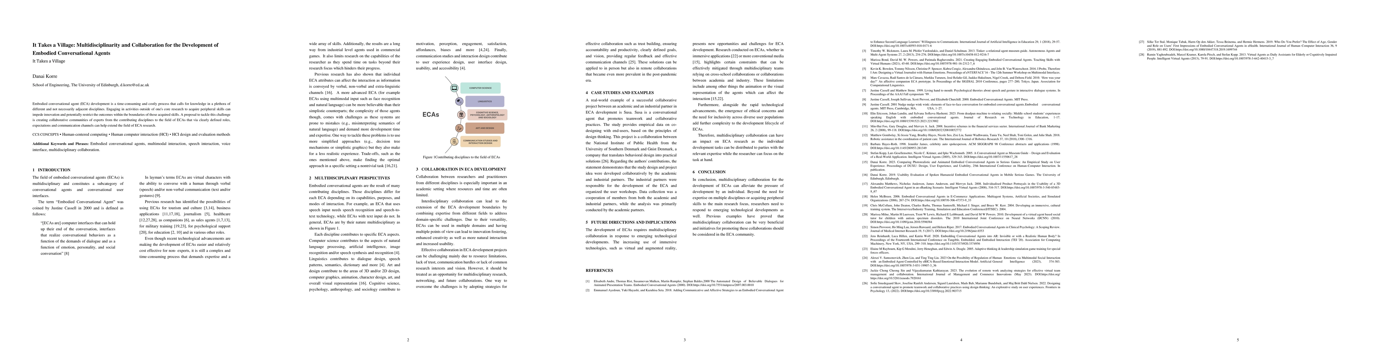Thumbnail for It Takes a Village: Multidisciplinarity and Collaboration for the
  Development of Embodied Conversational Agents
