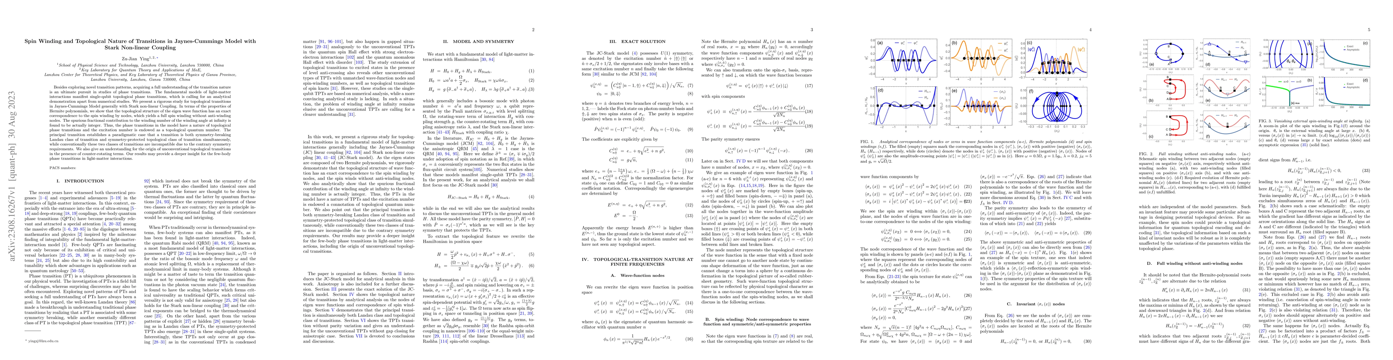 Thumbnail for Spin Winding and Topological Nature of Transitions in Jaynes-Cummings
  Model with Stark Non-linear Coupling