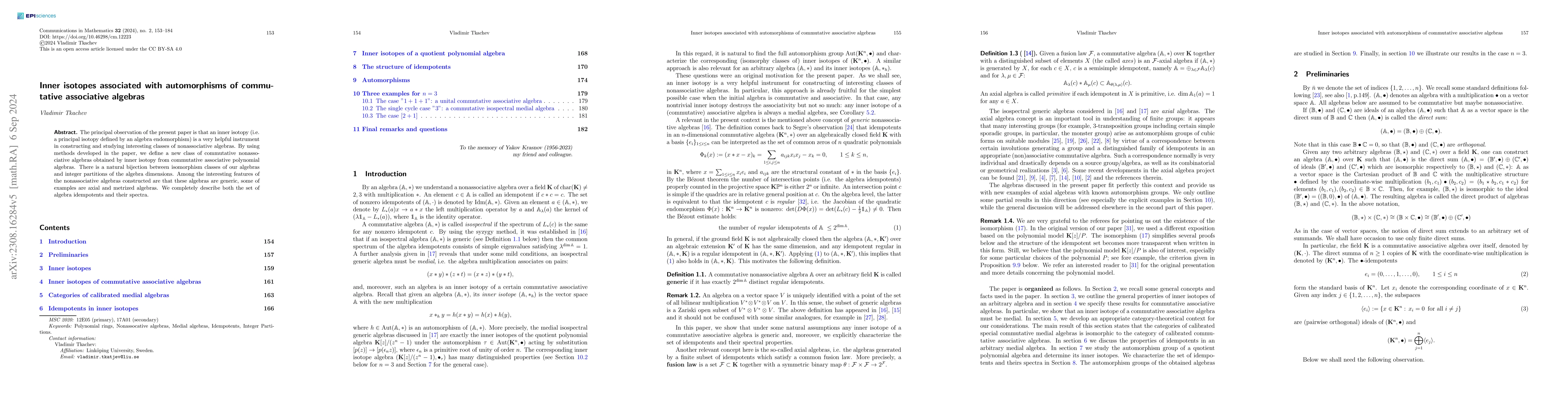 Thumbnail for Inner isotopes associated with automorphisms of commutative associative
  algebras