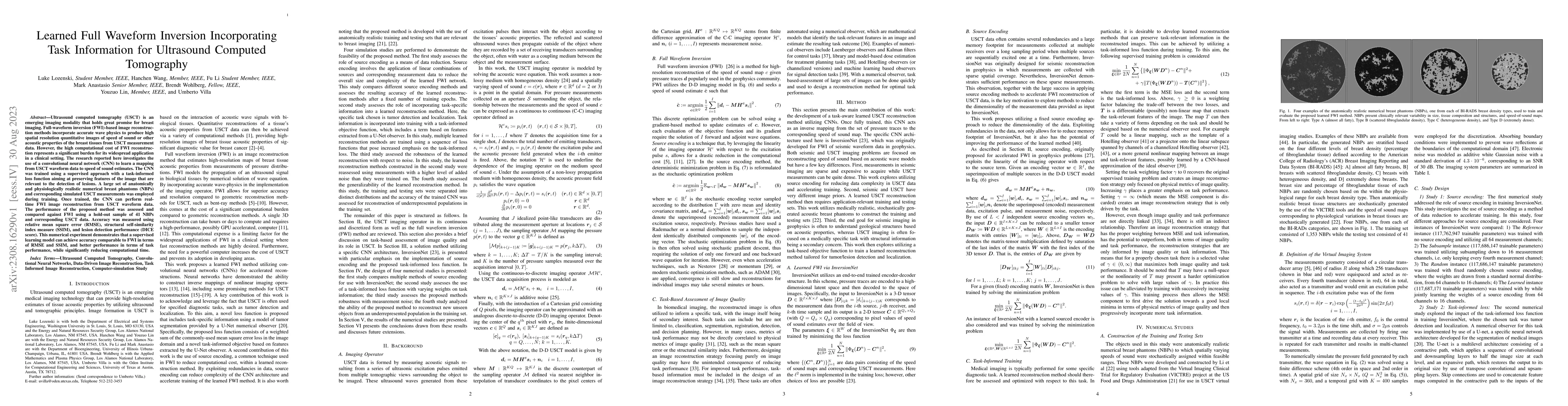 Thumbnail for Learned Full Waveform Inversion Incorporating Task Information for
  Ultrasound Computed Tomography