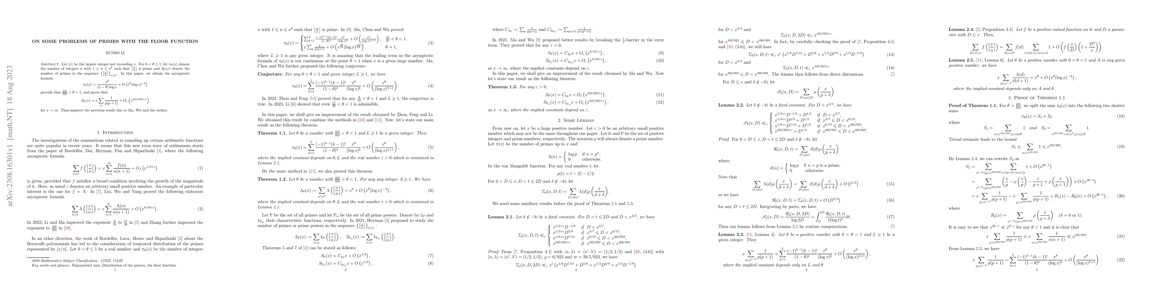 Thumbnail for On some problems of primes with the floor function