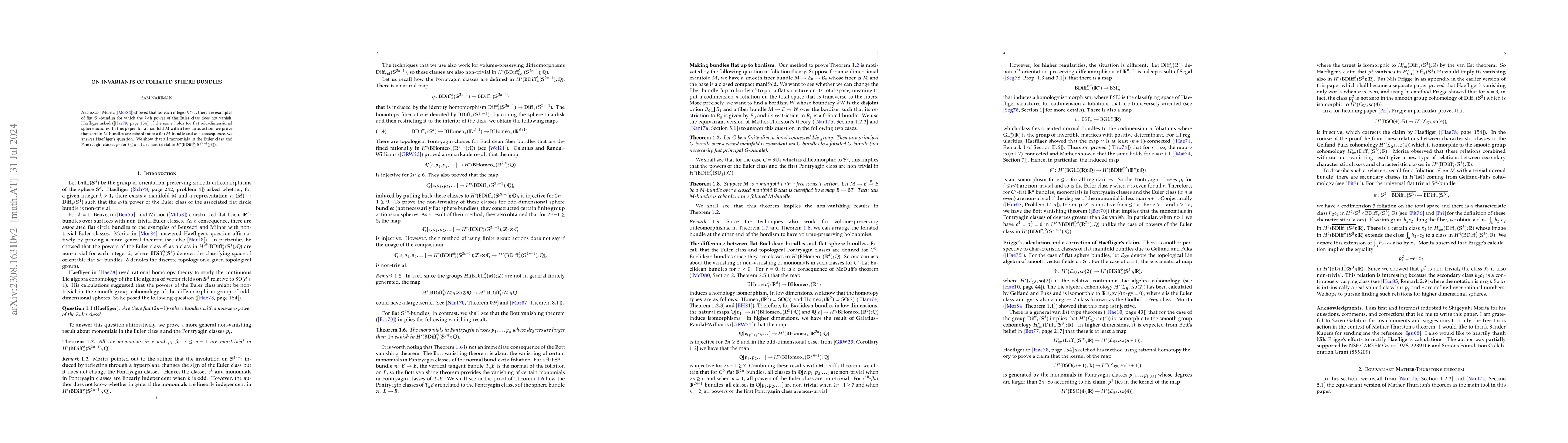 Thumbnail for On invariants of foliated sphere bundles