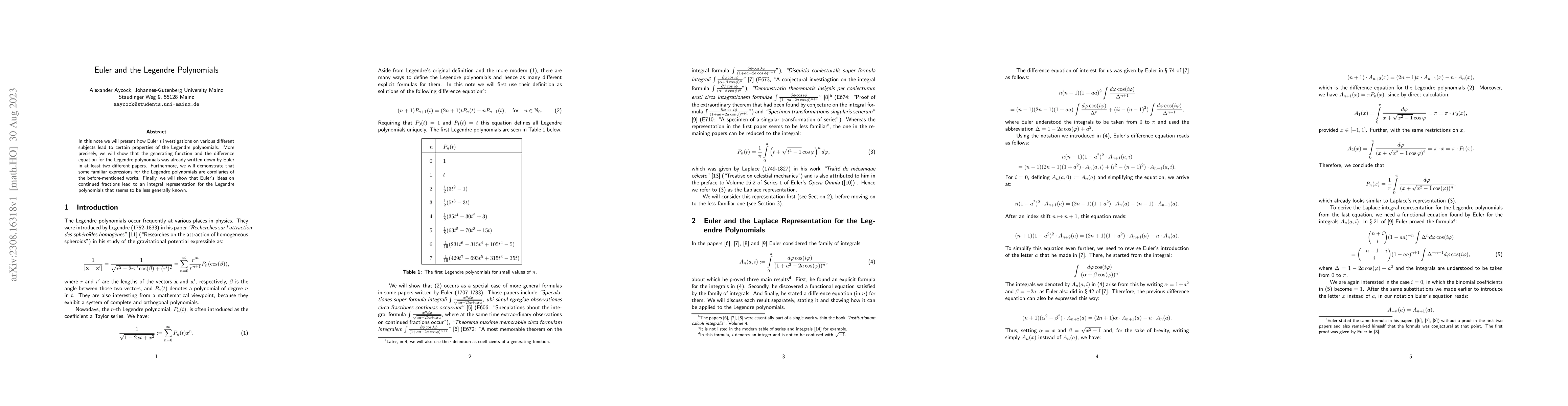 Thumbnail for Euler and the Legendre Polynomials