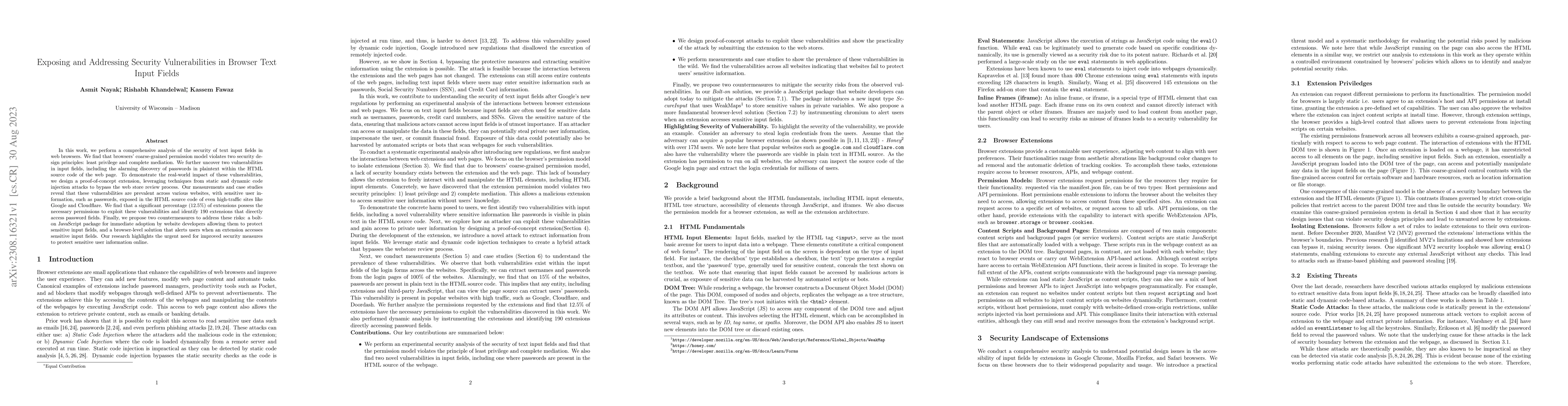 Thumbnail for Exposing and Addressing Security Vulnerabilities in Browser Text Input
  Fields