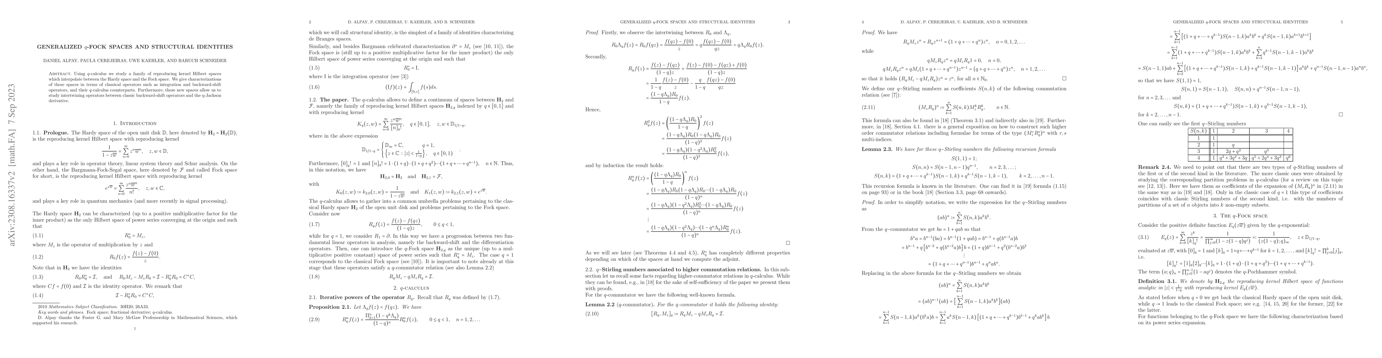 Thumbnail for Generalized $q$-Fock spaces and structural identities