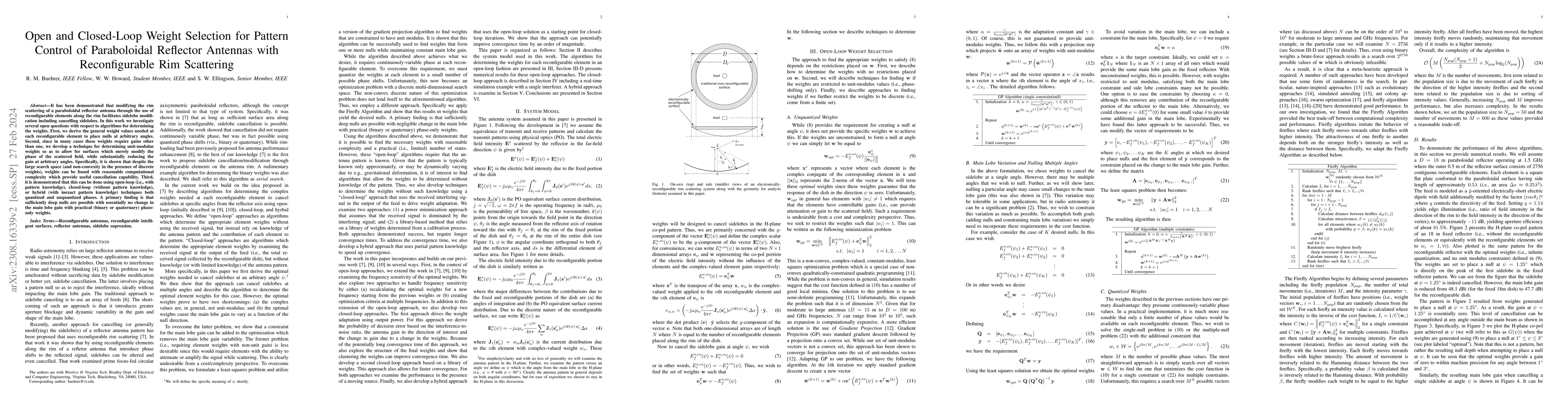 Thumbnail for Open and Closed-Loop Weight Selection for Pattern Control of
  Paraboloidal Reflector Antennas with Reconfigurable Rim Scattering