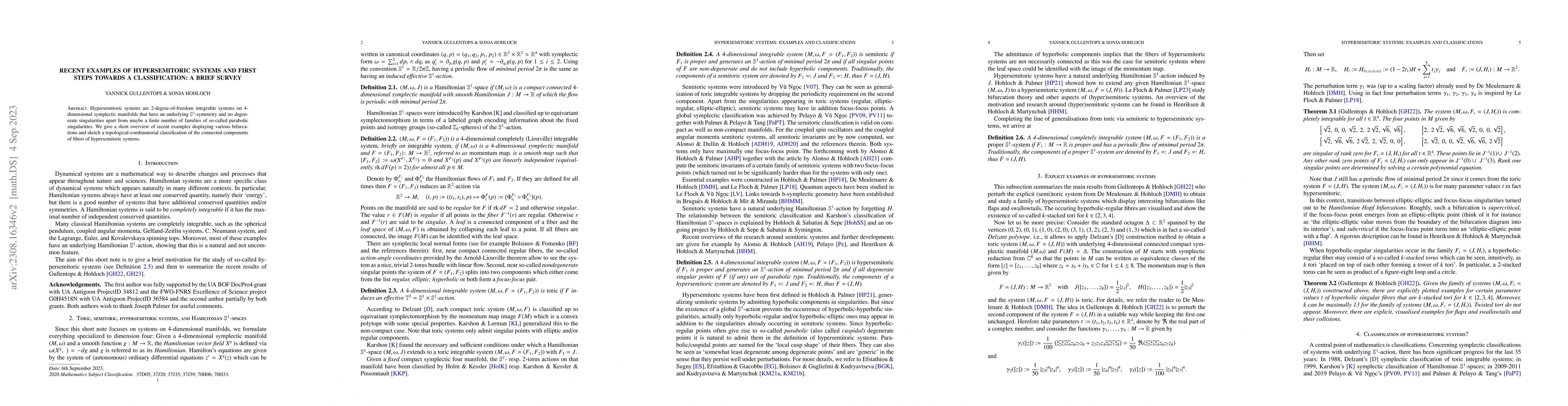 Thumbnail for Recent examples of hypersemitoric systems and first steps towards a
  classification: a brief survey