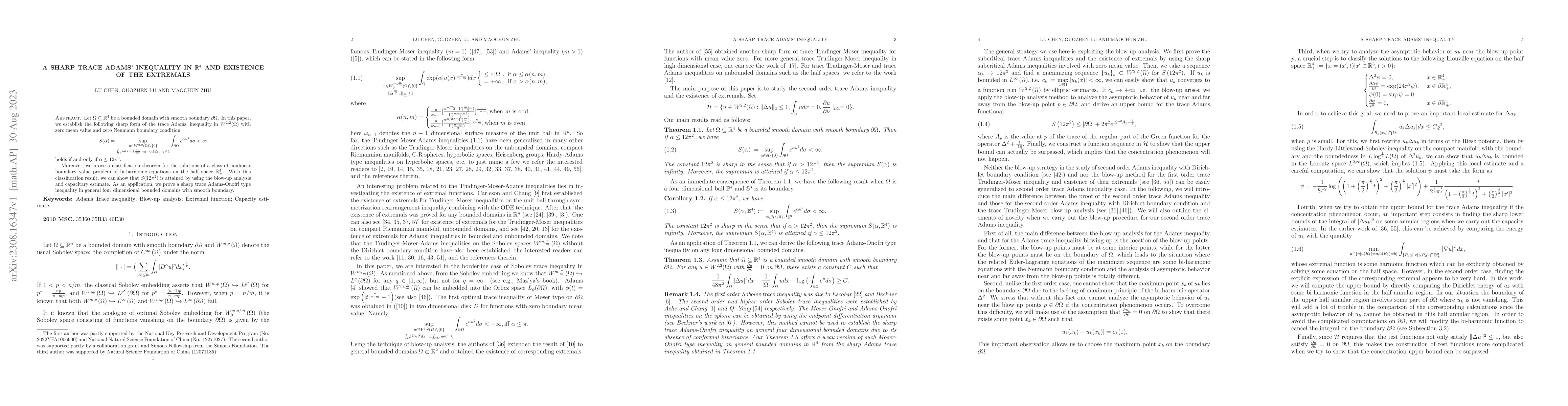 Thumbnail for A sharp trace Adams' inequality in $\mathbb{R}^{4}$ and Existence of the
  extremals