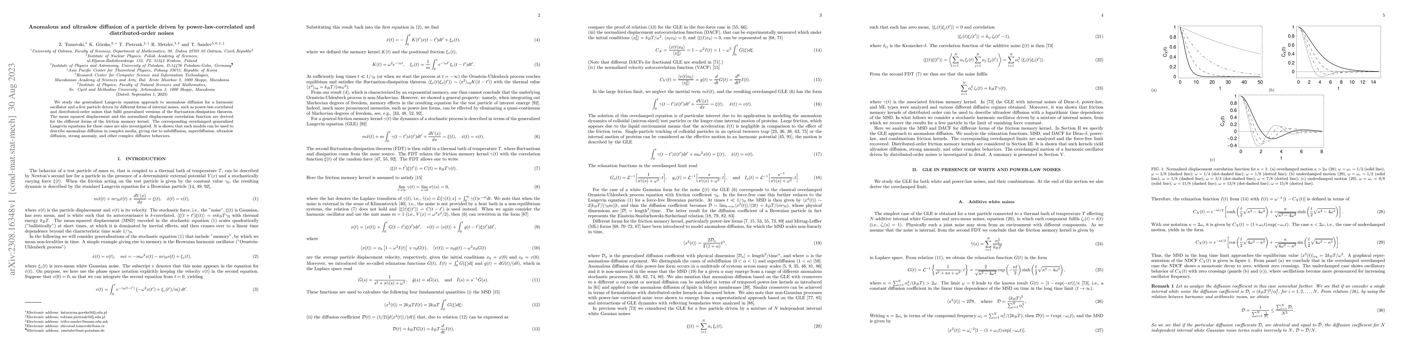 Thumbnail for Anomalous and ultraslow diffusion of a particle driven by
  power-law-correlated and distributed-order noises