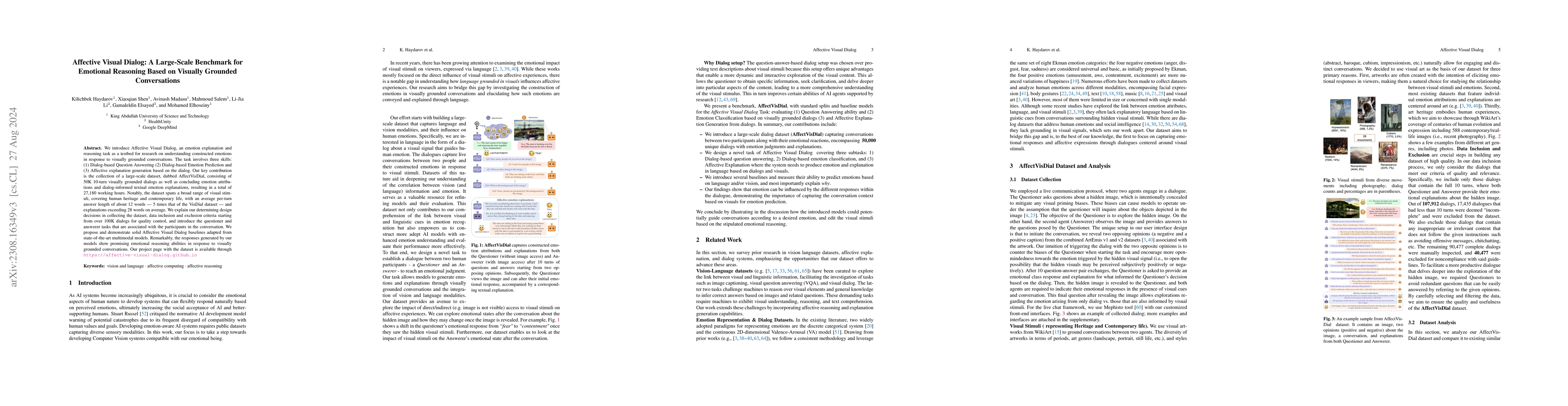 Thumbnail for Affective Visual Dialog: A Large-Scale Benchmark for Emotional Reasoning
  Based on Visually Grounded Conversations