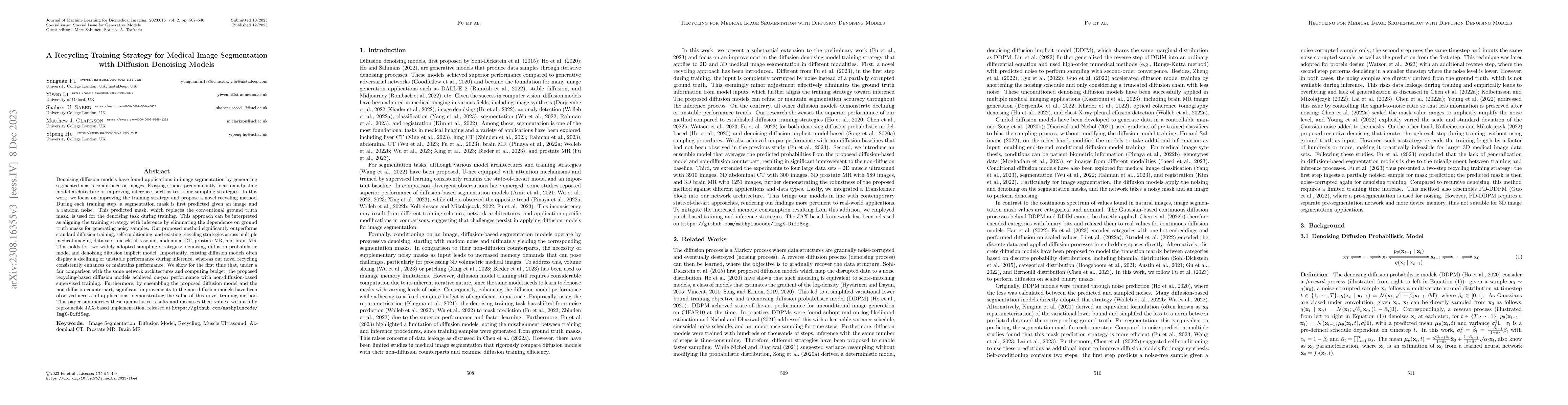 Thumbnail for A Recycling Training Strategy for Medical Image Segmentation with
  Diffusion Denoising Models