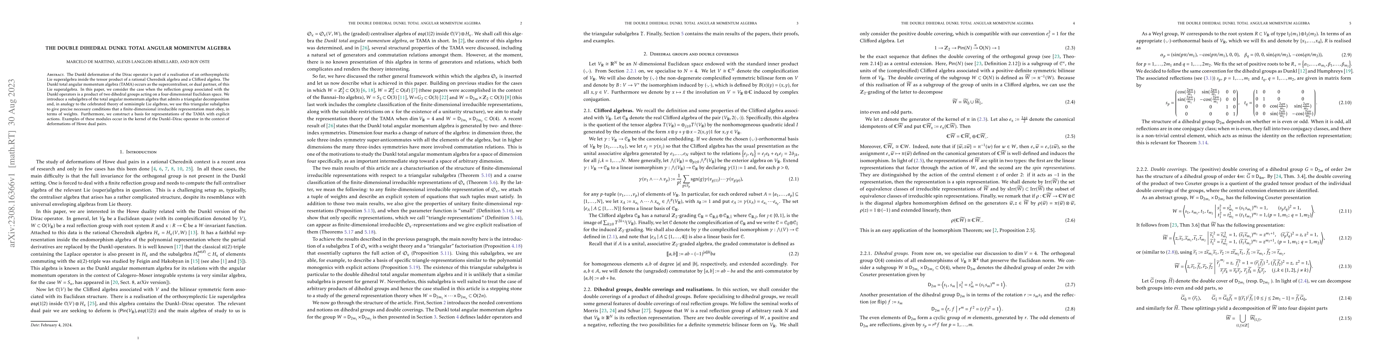 Thumbnail for The double dihedral Dunkl total angular momentum algebra