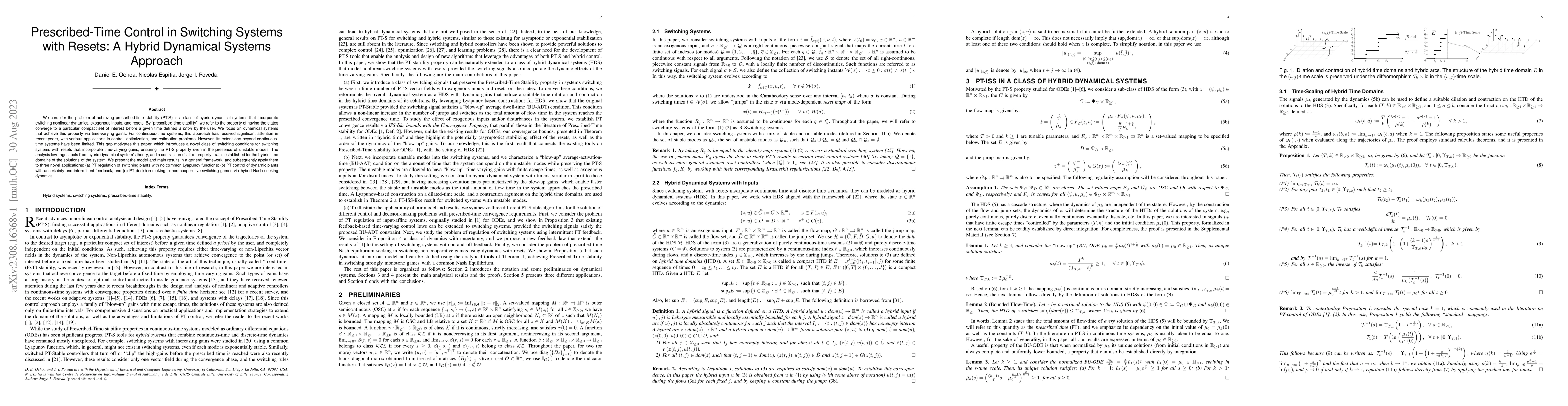 Thumbnail for Prescribed-Time Control in Switching Systems with Resets: A Hybrid
  Dynamical Systems Approach