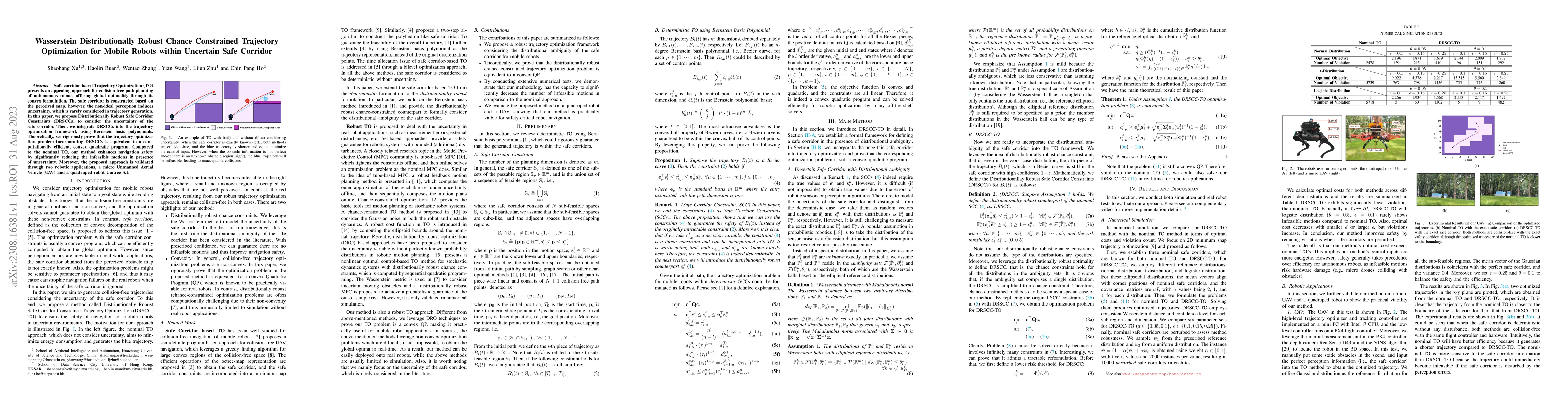 Thumbnail for Wasserstein Distributionally Robust Chance Constrained Trajectory
  Optimization for Mobile Robots within Uncertain Safe Corridor