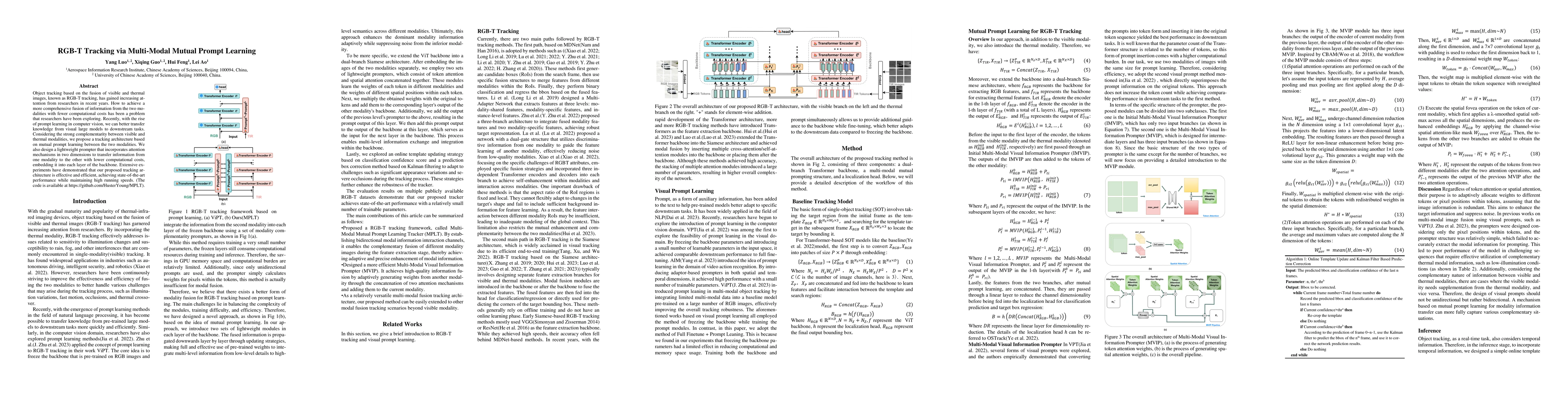 Thumbnail for RGB-T Tracking via Multi-Modal Mutual Prompt Learning
