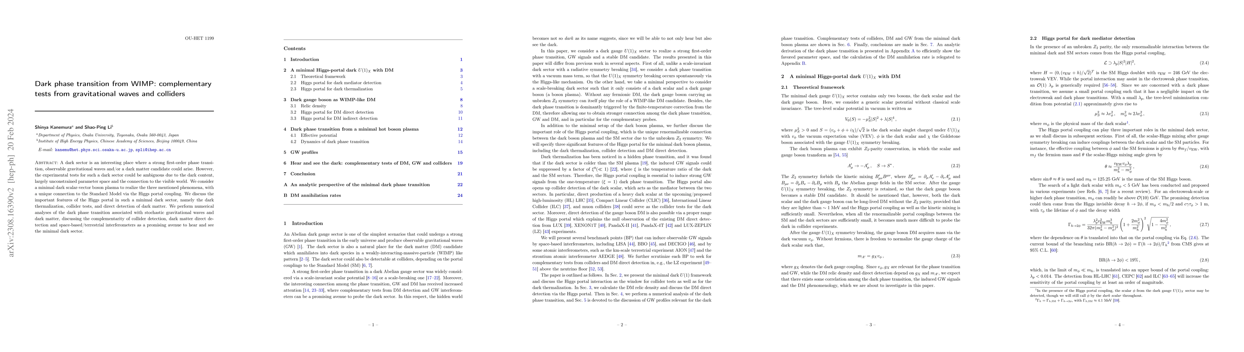 Thumbnail for Dark phase transition from WIMP: complementary tests from gravitational
  waves and colliders
