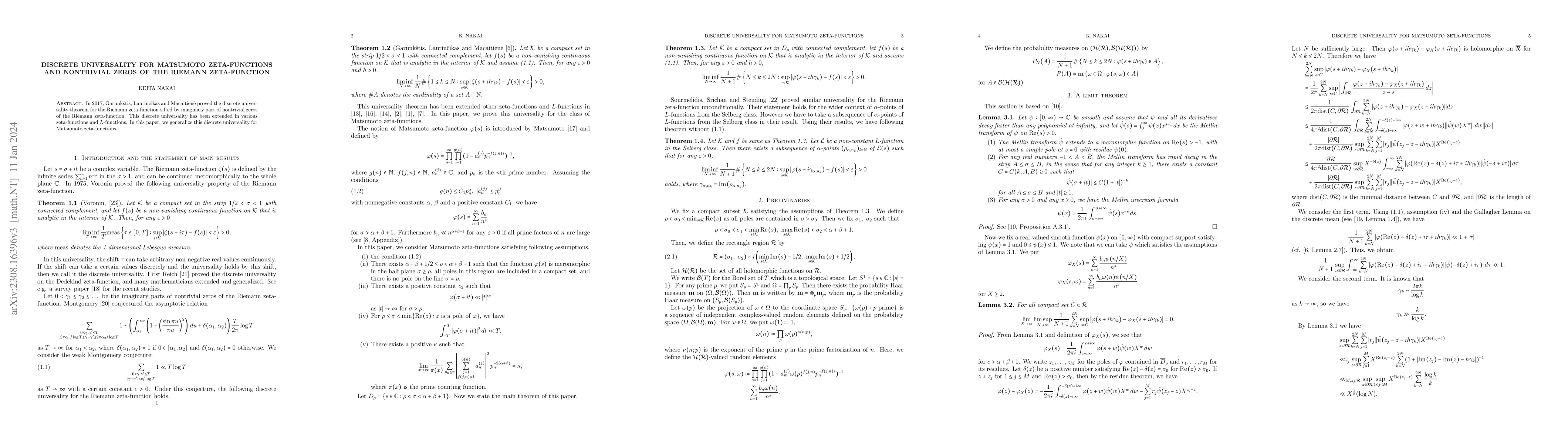 Thumbnail for Discrete universality for Matsumoto zeta-functions and the nontrivial
  zeros of the Riemann zeta-function