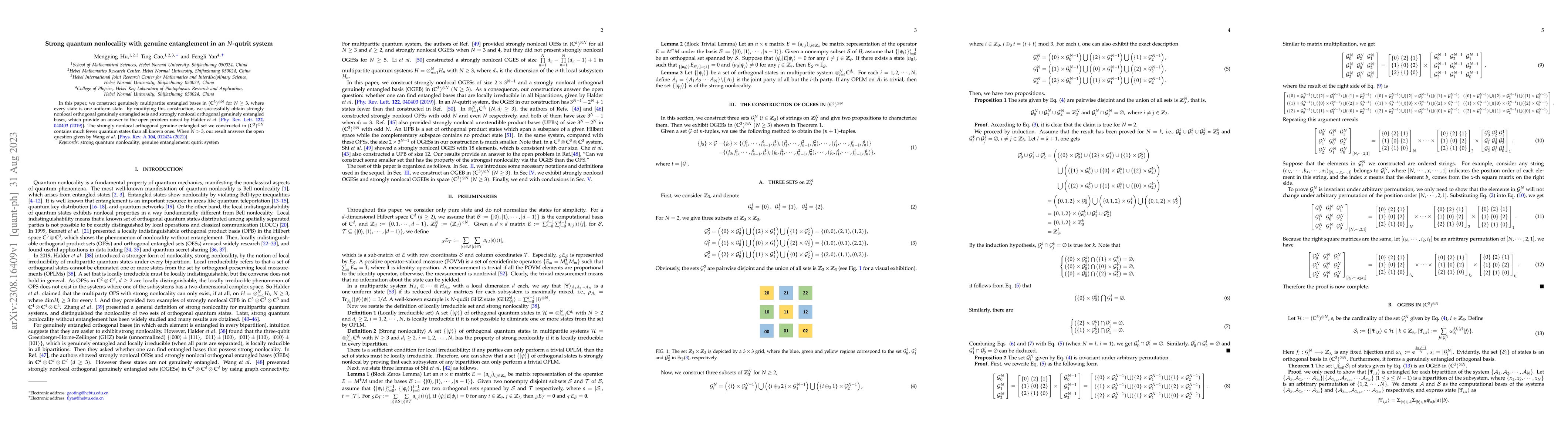 Thumbnail for Strong quantum nonlocality with genuine entanglement in an $N$-qutrit
  system