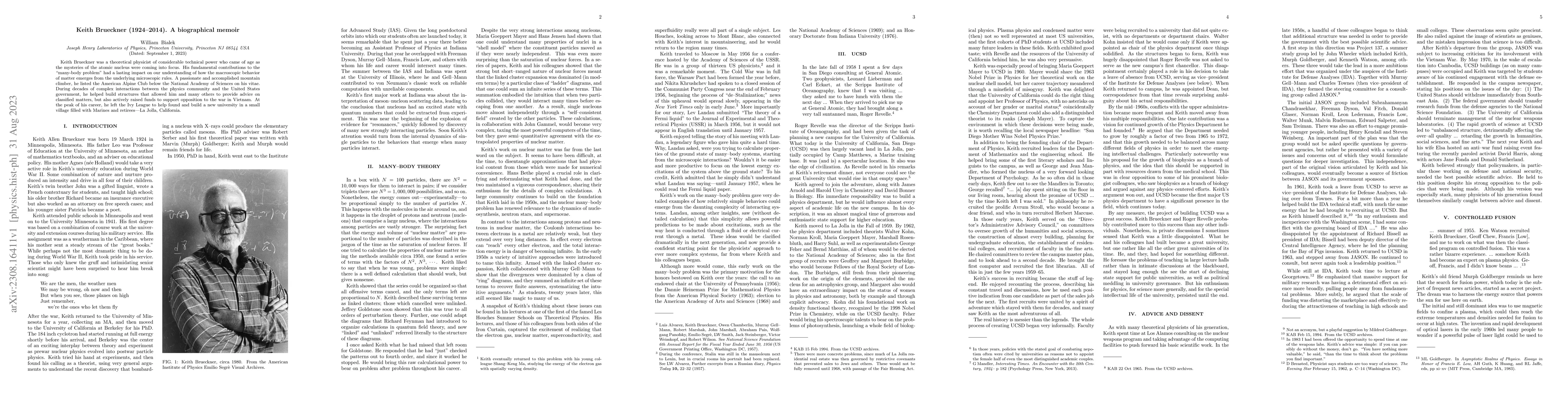 Thumbnail for Keith Brueckner (1924-2014). A biographical memoir