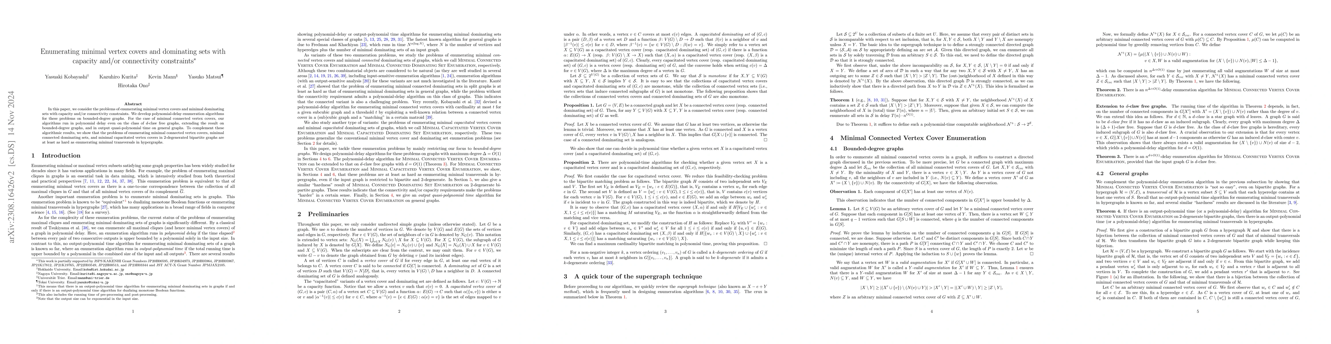 Thumbnail for Enumerating minimal vertex covers and dominating sets with capacity
  and/or connectivity constraints