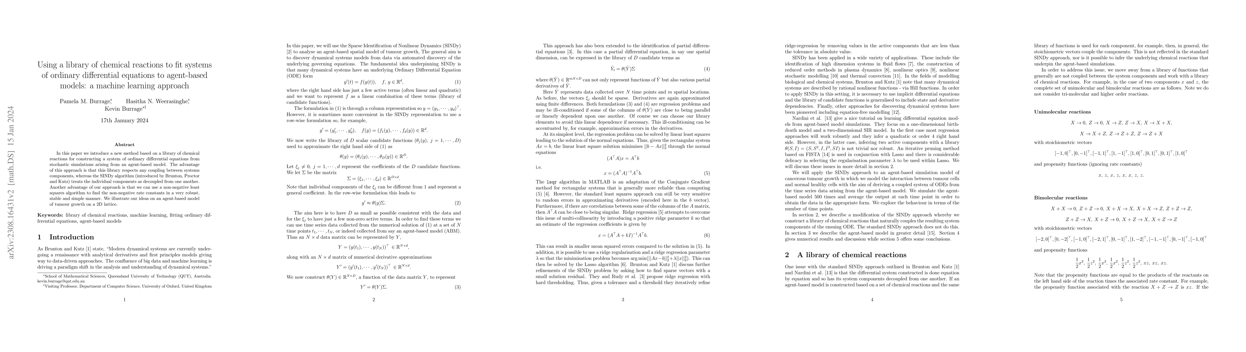 Thumbnail for Using a library of chemical reactions to fit systems of ordinary
  differential equations to agent-based models: a machine learning approach