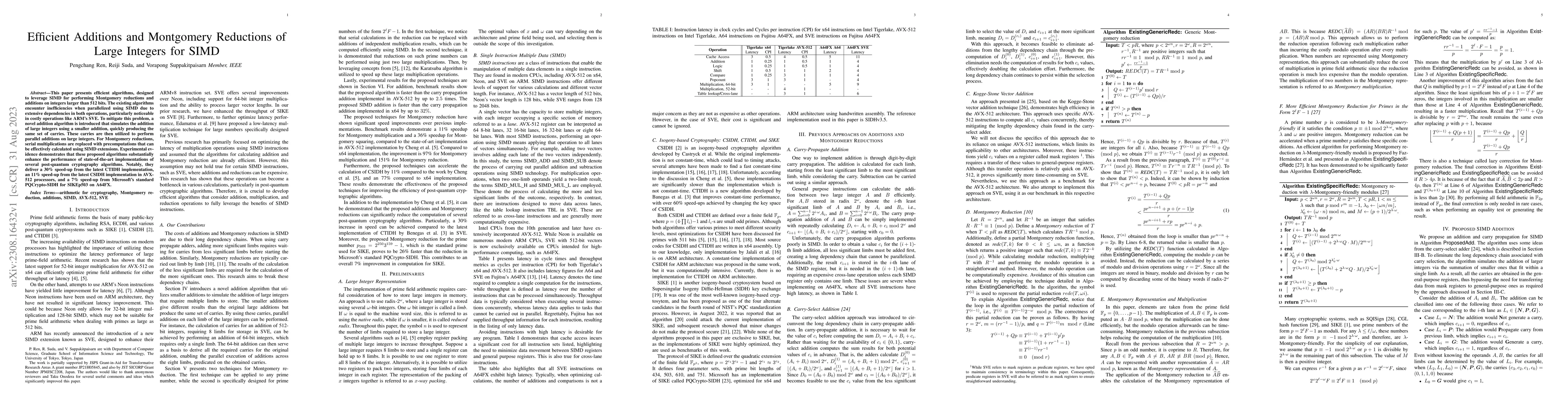 Thumbnail for Efficient Additions and Montgomery Reductions of Large Integers for SIMD