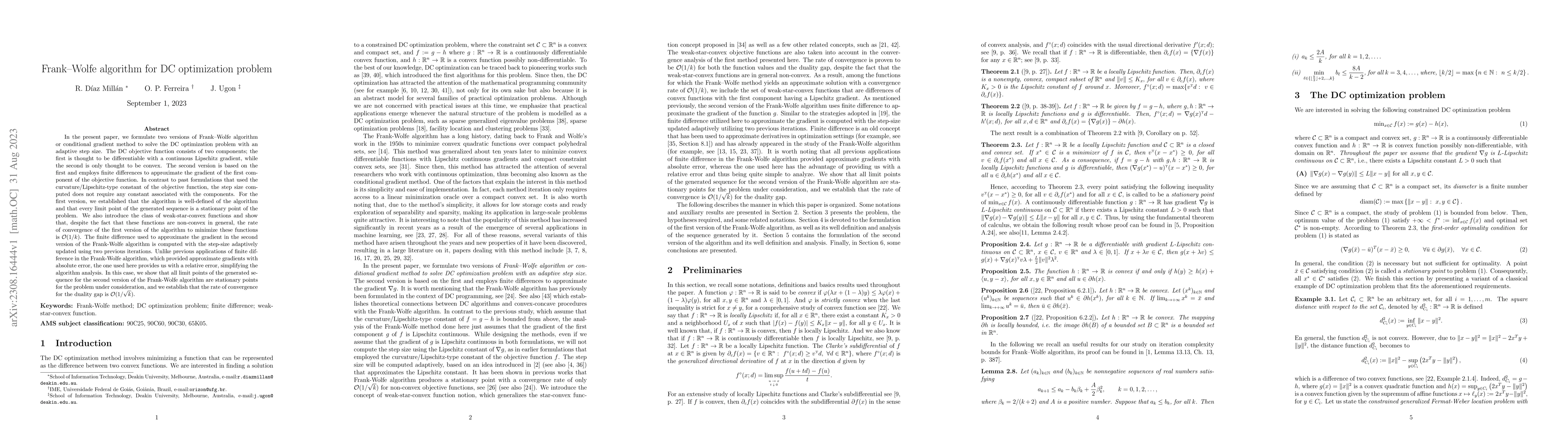 Thumbnail for Frank-Wolfe algorithm for DC optimization problem