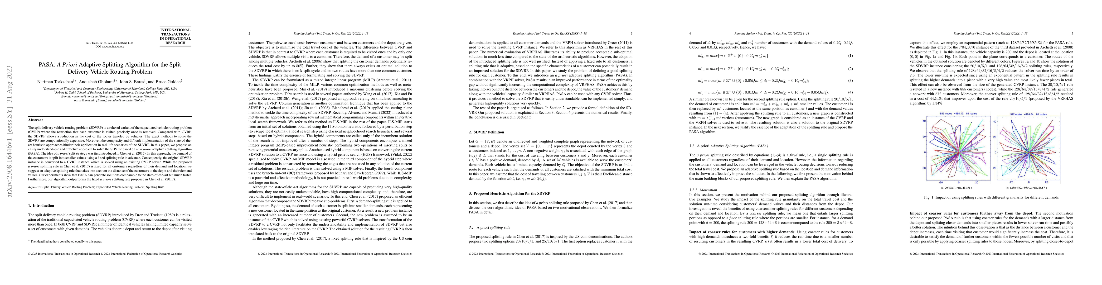 Thumbnail for PASA: A Priori Adaptive Splitting Algorithm for the Split Delivery
  Vehicle Routing Problem
