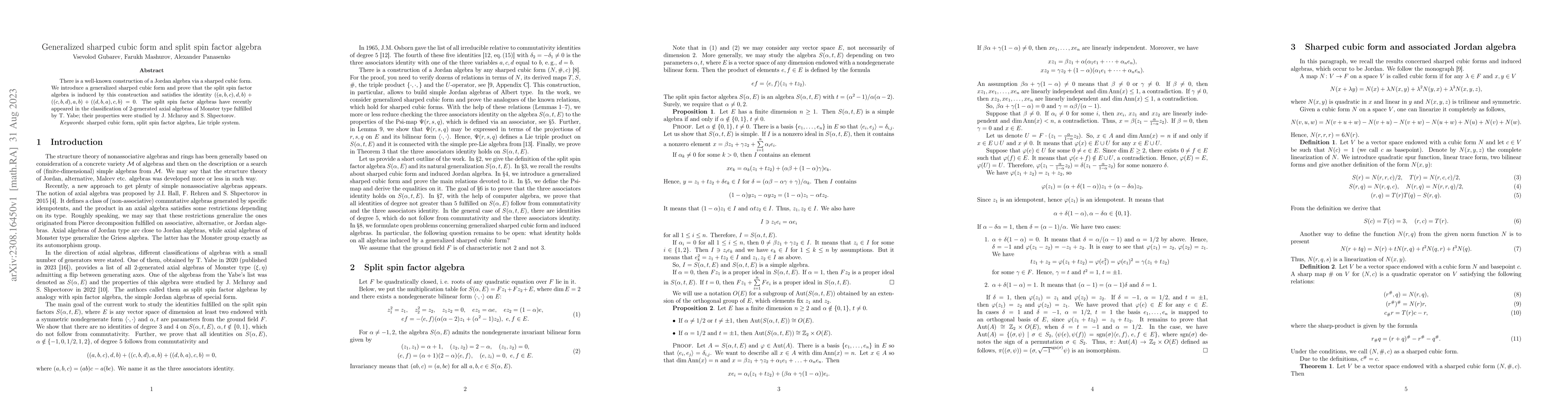 Thumbnail for Generalized sharped cubic form and split spin factor algebra