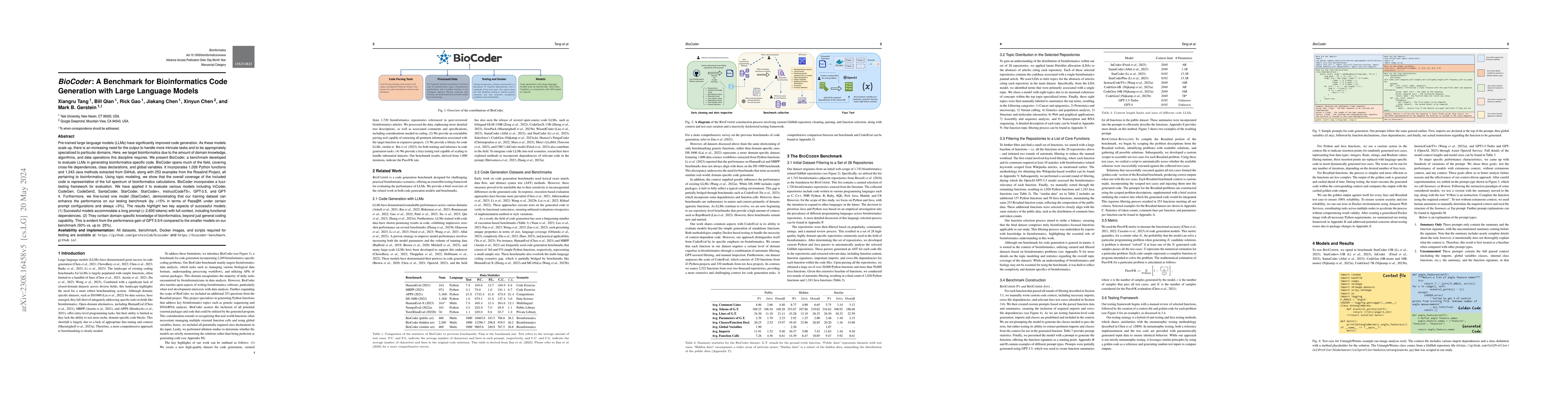 Thumbnail for BioCoder: A Benchmark for Bioinformatics Code Generation with Large
  Language Models