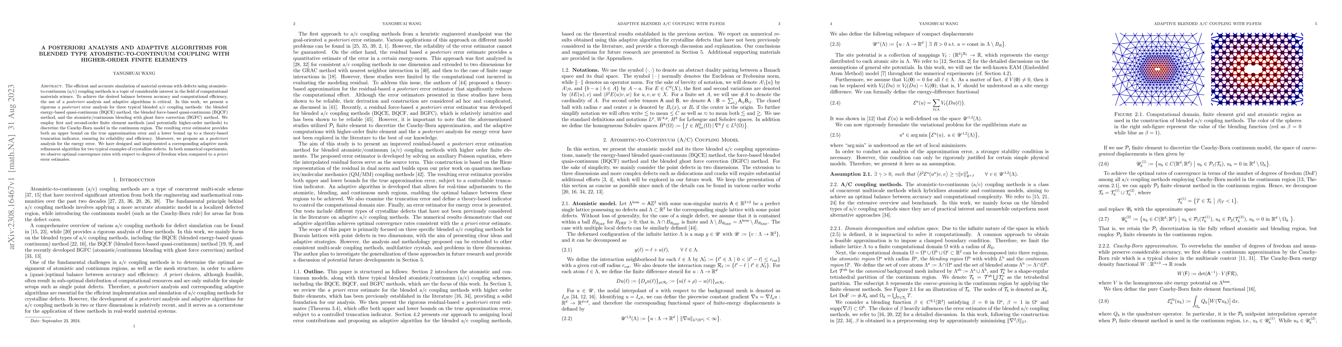 Thumbnail for A Posteriori Analysis and Adaptive Algorithms for Blended Type
  Atomistic-to-Continuum Coupling with Higher-Order Finite Elements