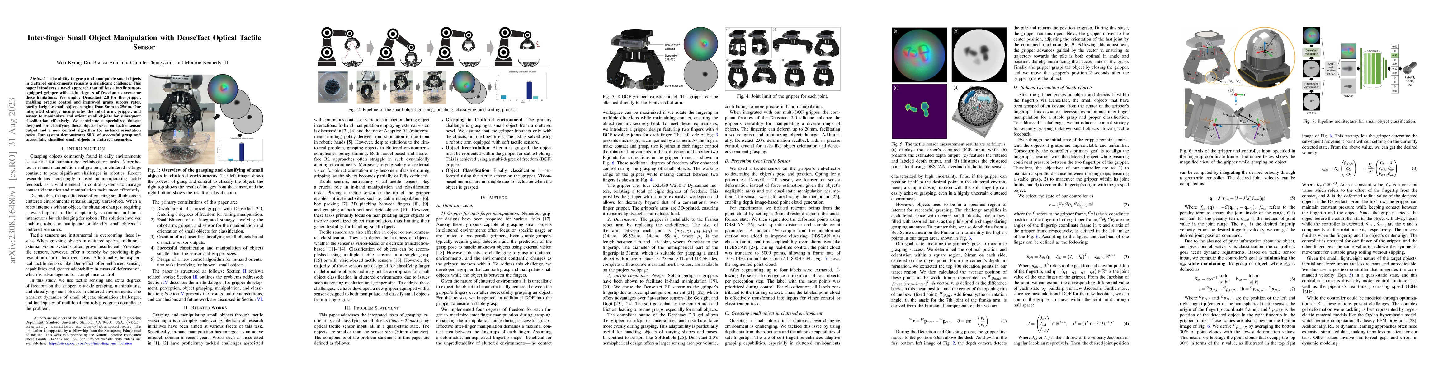 Thumbnail for Inter-finger Small Object Manipulation with DenseTact Optical Tactile
  Sensor