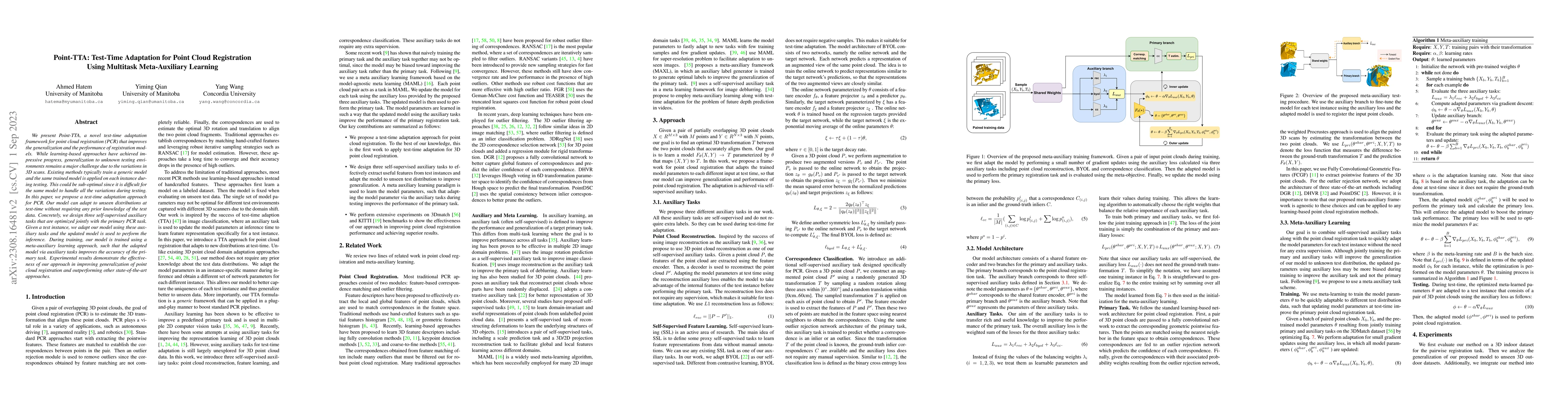 Thumbnail for Point-TTA: Test-Time Adaptation for Point Cloud Registration Using
  Multitask Meta-Auxiliary Learning