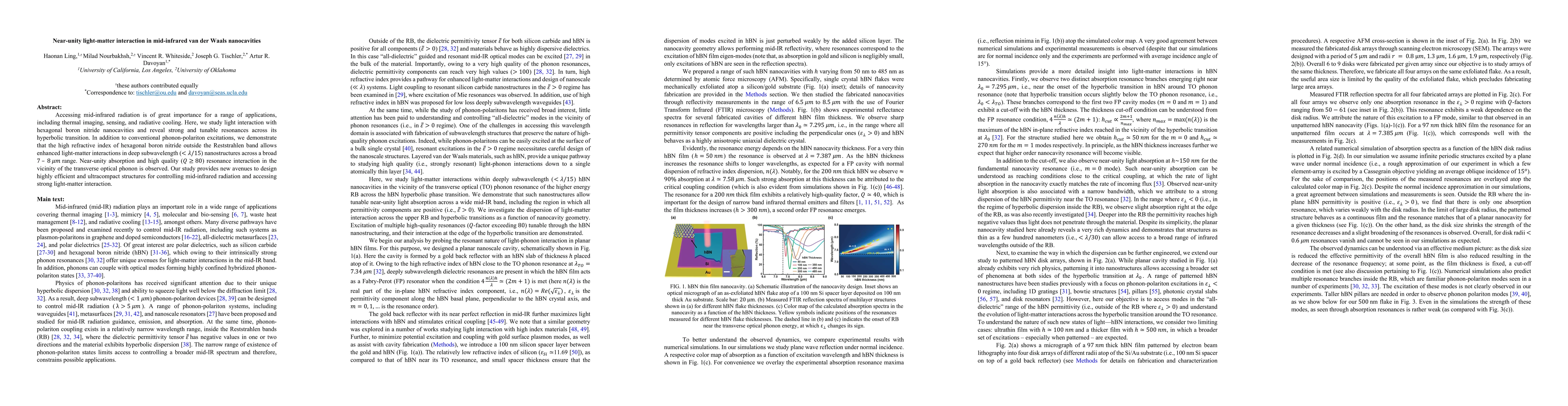 Thumbnail for Near-unity light-matter interaction in mid-infrared van der Waals
  nanocavities