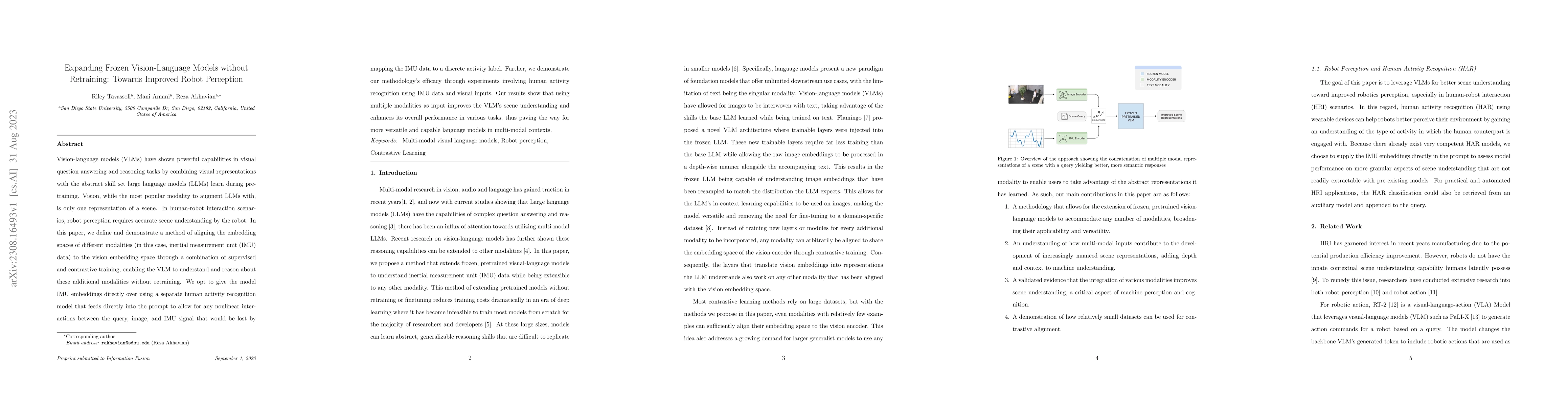 Thumbnail for Expanding Frozen Vision-Language Models without Retraining: Towards
  Improved Robot Perception