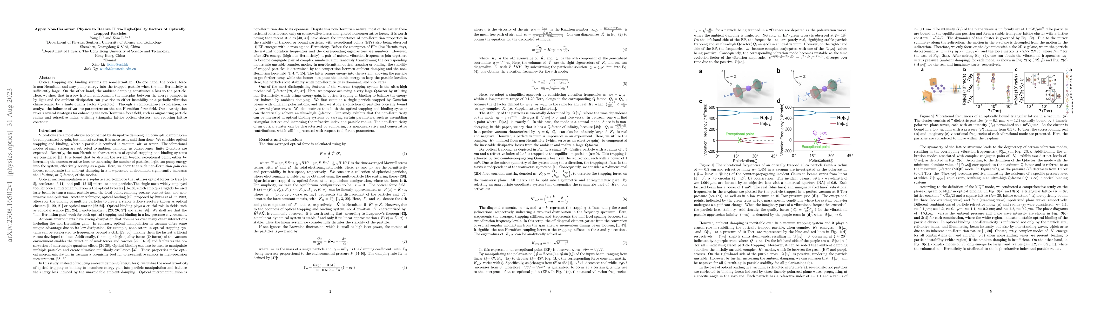 Thumbnail for Apply Non-Hermitian Physics to Realize Ultra-High-Quality Factors of
  Optically Trapped Particles