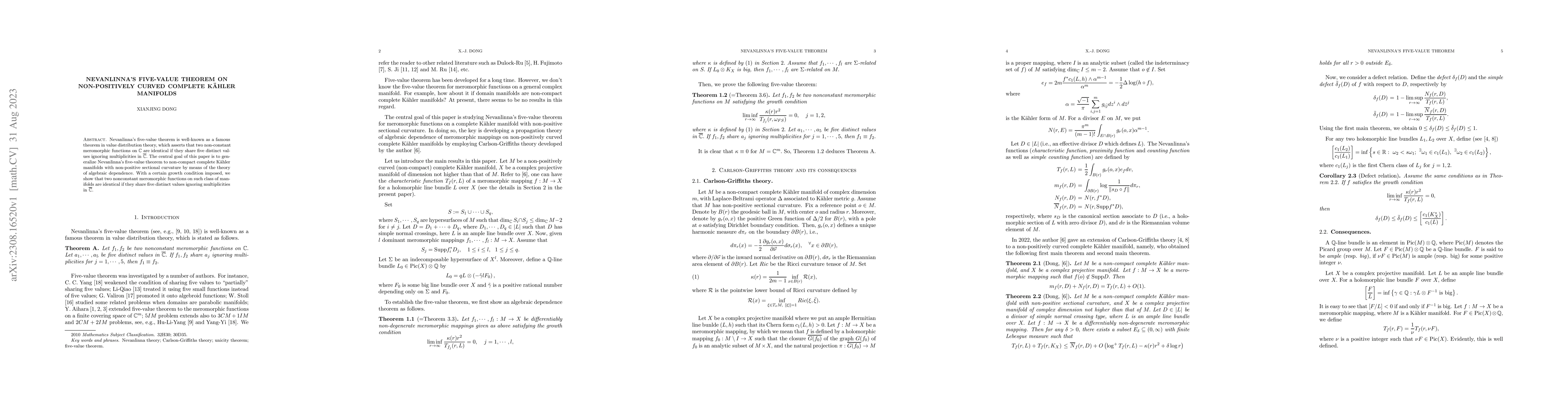 Thumbnail for Nevanlinna's five-value theorem on non-positively curved complete
  K\"ahler manifolds