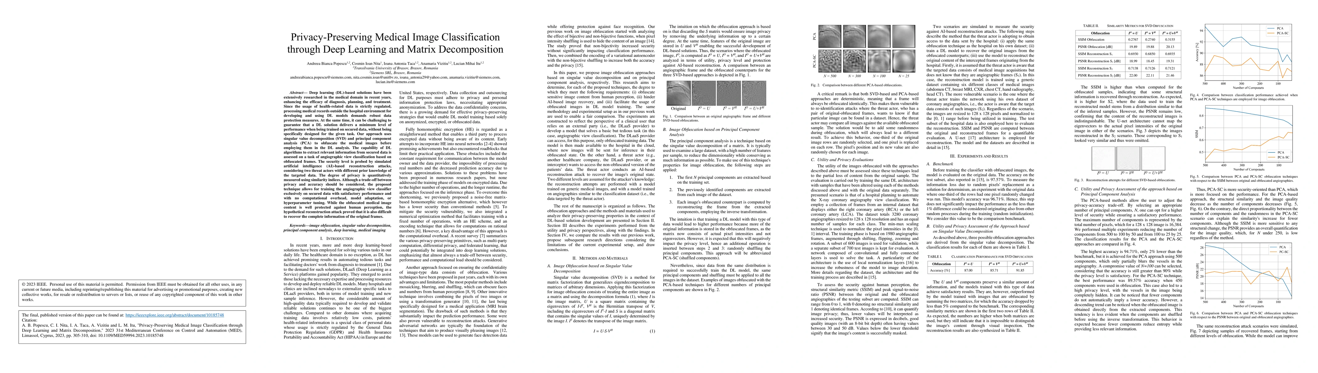 Thumbnail for Privacy-Preserving Medical Image Classification through Deep Learning
  and Matrix Decomposition