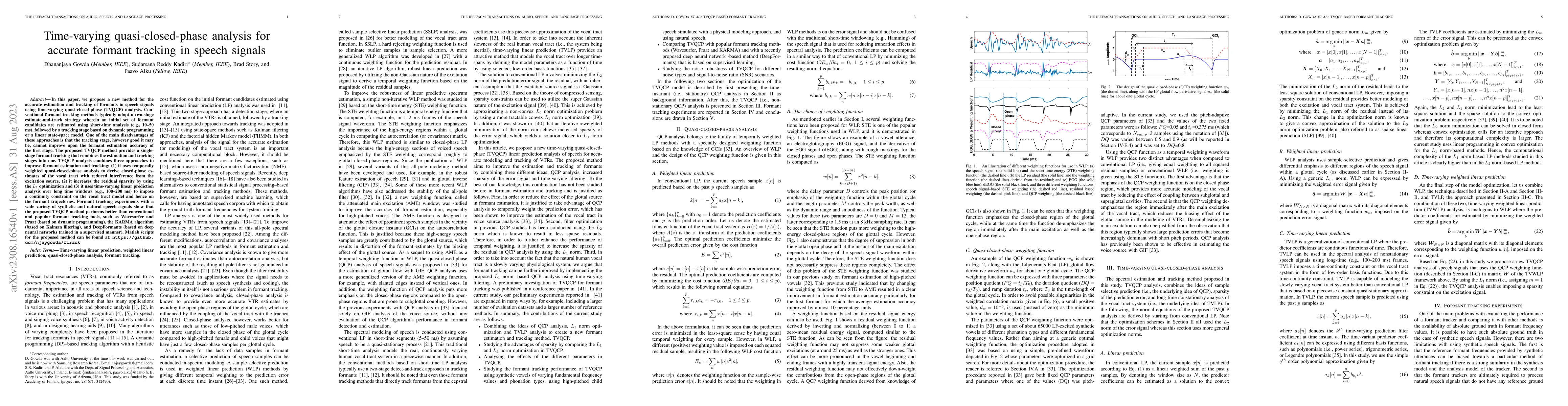 Thumbnail for Time-Varying Quasi-Closed-Phase Analysis for Accurate Formant Tracking
  in Speech Signals
