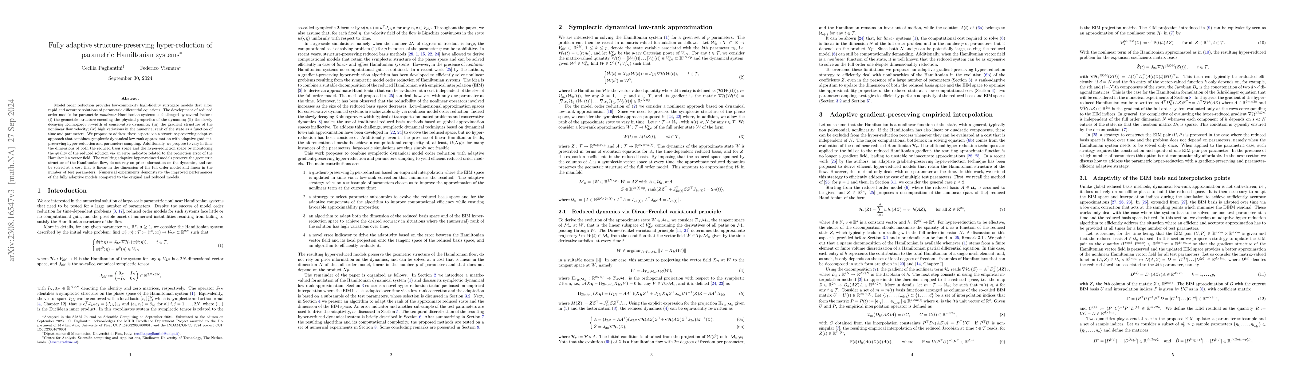 Thumbnail for Fully adaptive structure-preserving hyper-reduction of parametric
  Hamiltonian systems