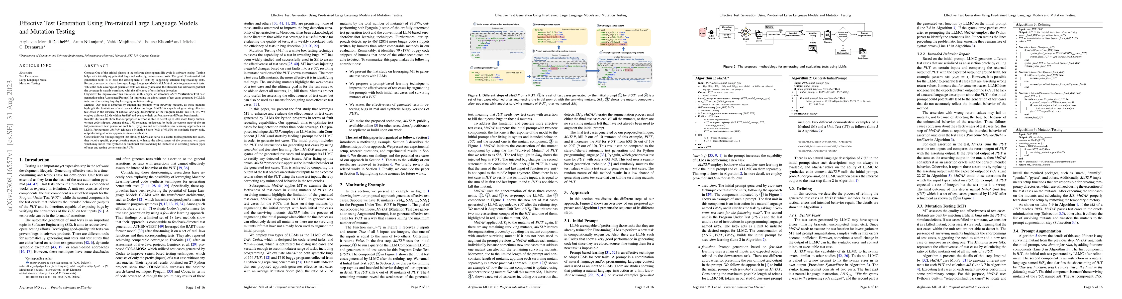 Thumbnail for Effective Test Generation Using Pre-trained Large Language Models and
  Mutation Testing