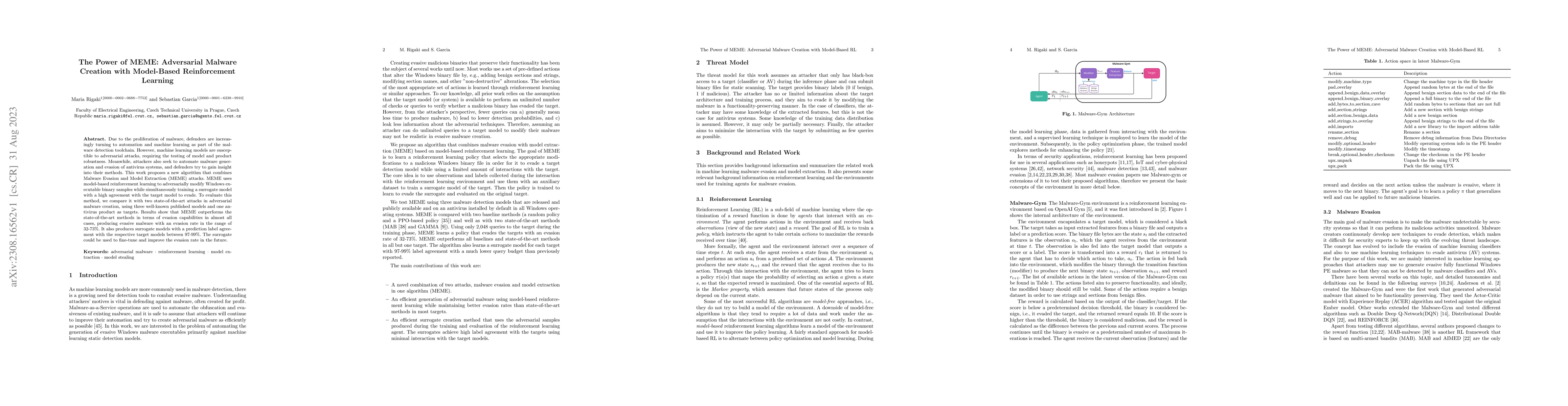 Thumbnail for The Power of MEME: Adversarial Malware Creation with Model-Based
  Reinforcement Learning