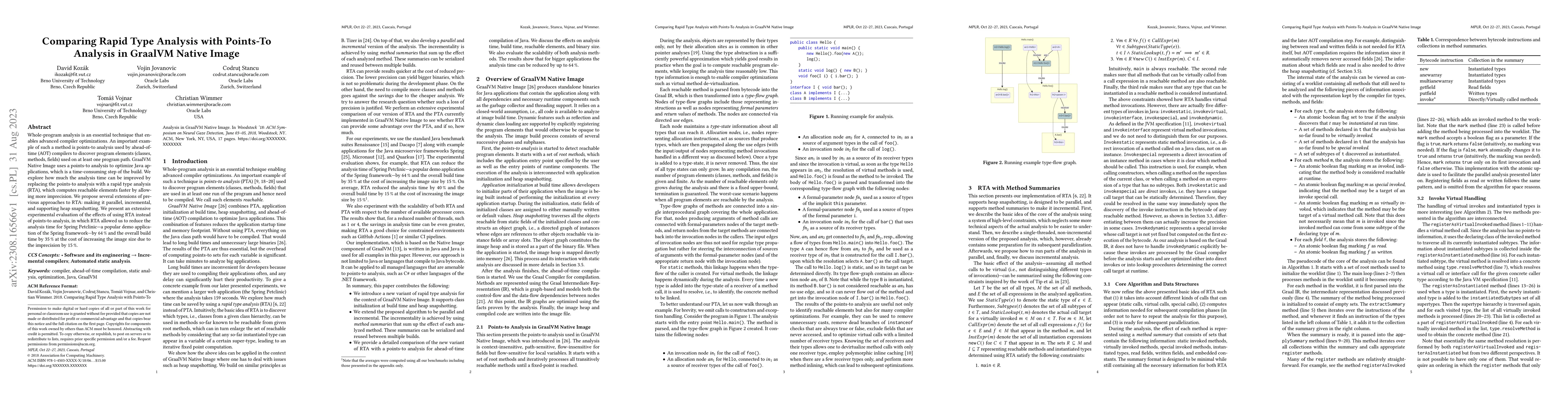 Thumbnail for Comparing Rapid Type Analysis with Points-To Analysis in GraalVM Native
  Image