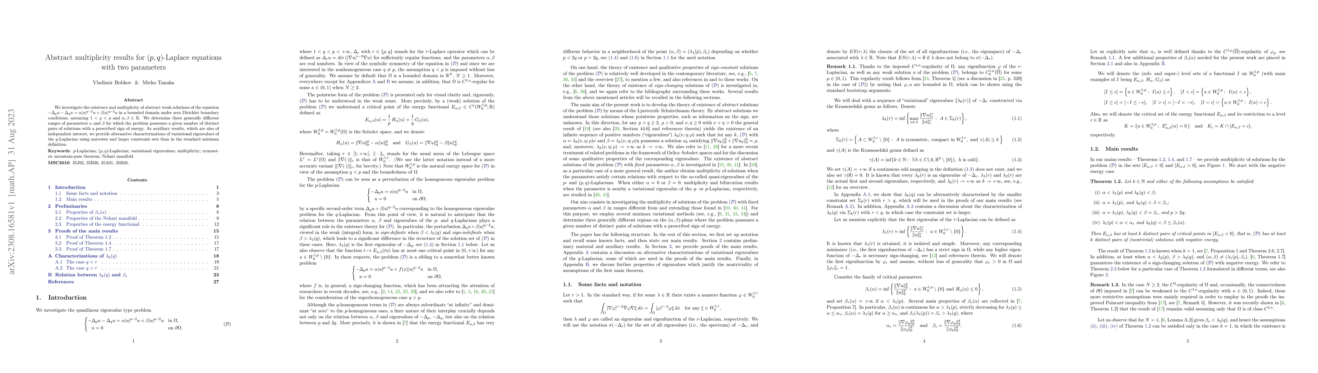 Thumbnail for Abstract multiplicity results for $(p,q)$-Laplace equations with two
  parameters