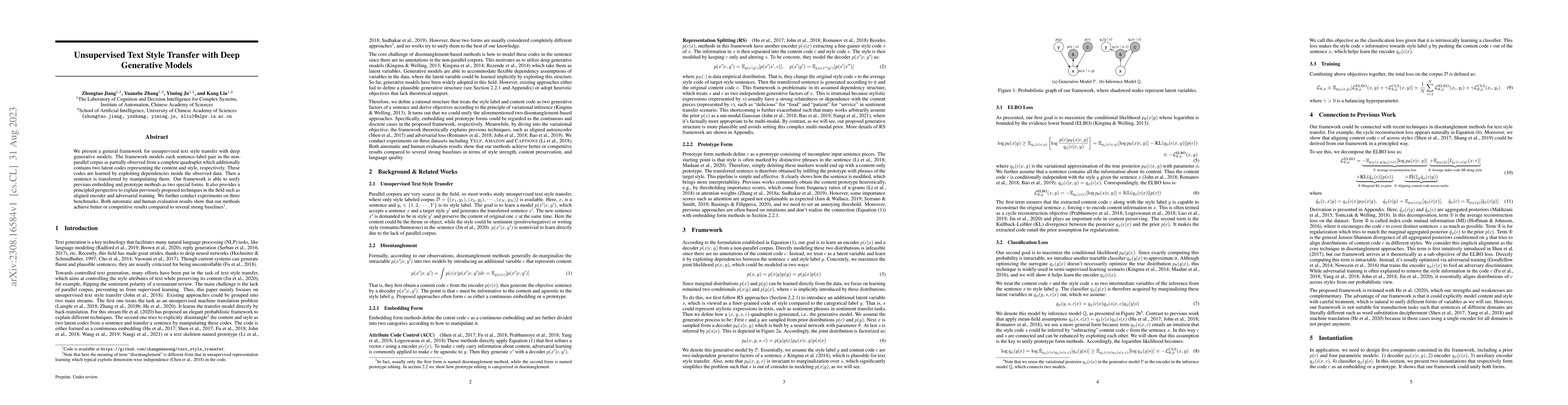 Thumbnail for Unsupervised Text Style Transfer with Deep Generative Models