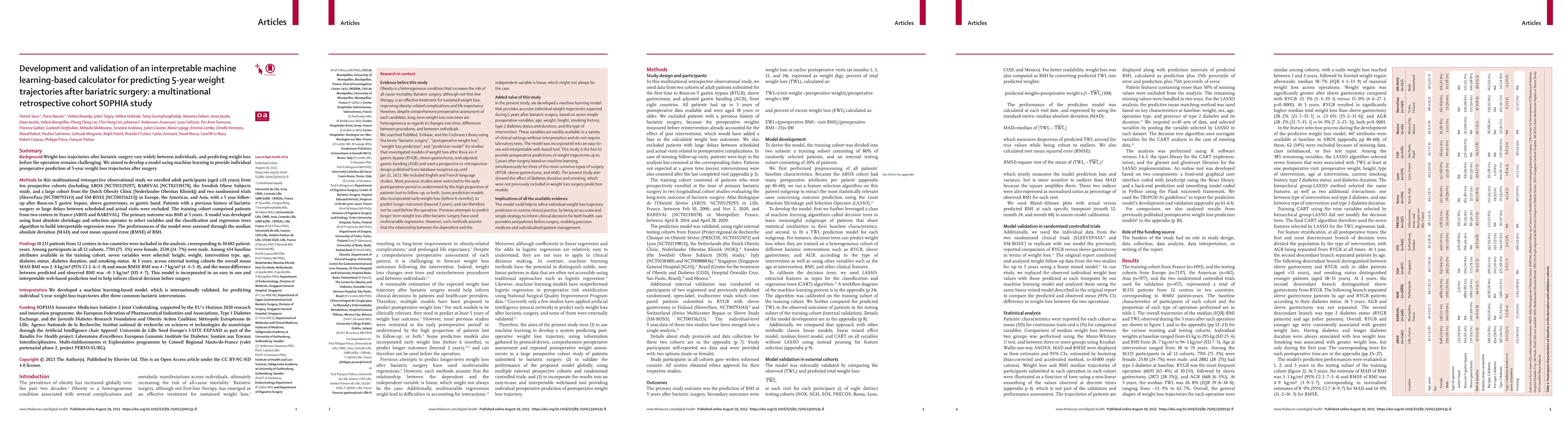 Thumbnail for Development and validation of an interpretable machine learning-based
  calculator for predicting 5-year weight trajectories after bariatric surgery:
  a multinational retrospective cohort SOPHIA study